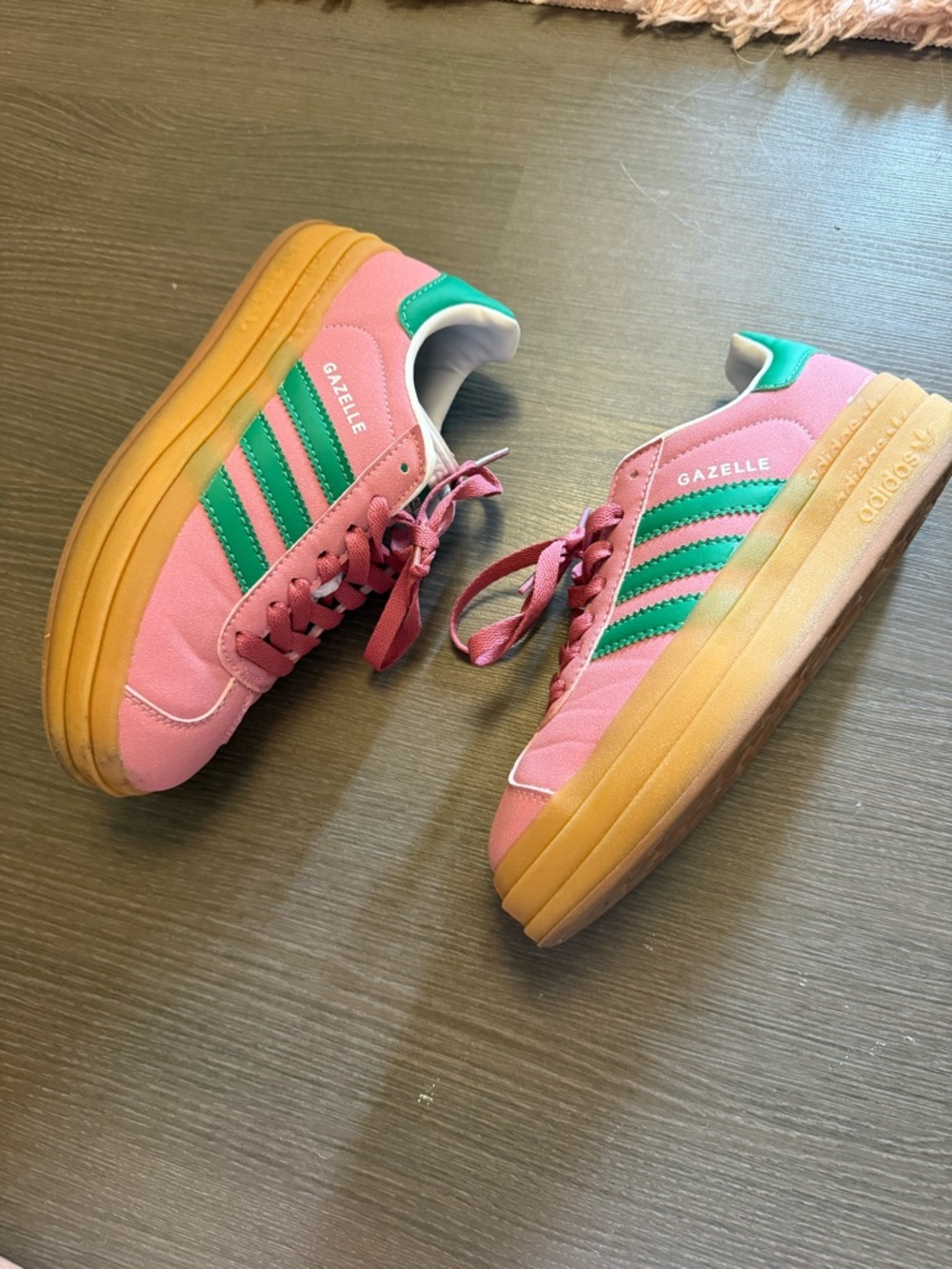 adidas Pink with Green Stripe Platform Sneakers - Picture 2 of 5